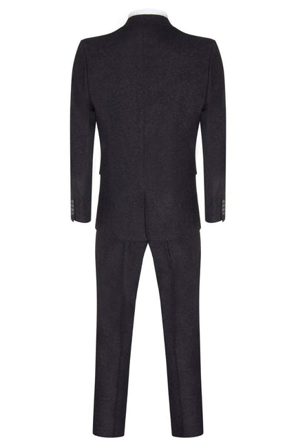 Mens 3 Piece Black Wool Tweed Vintage Retro Suit