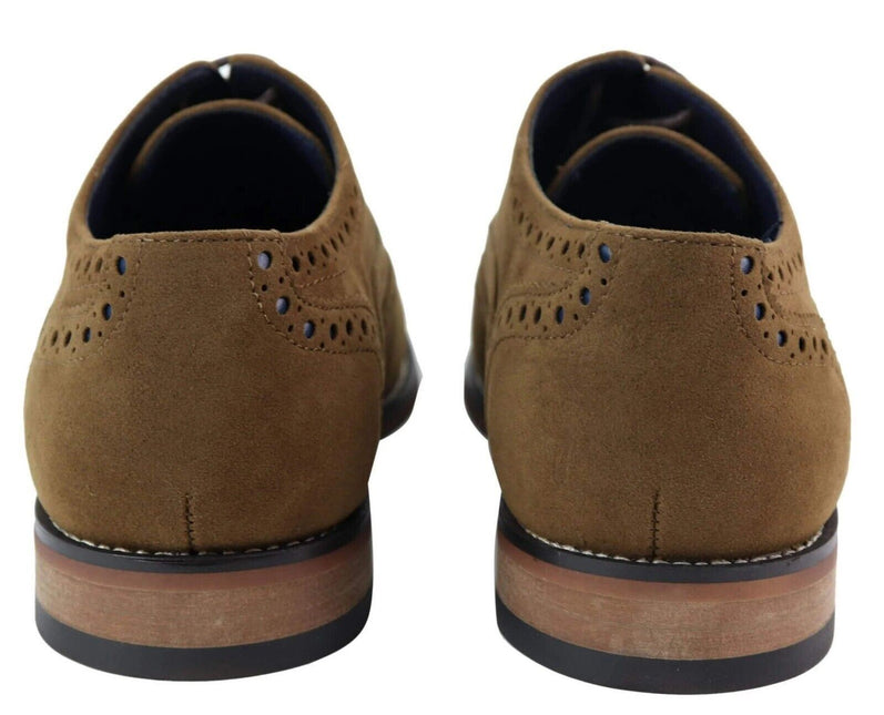 Mens Classic Oxford Brogue Shoes In Tan/Navy Suede