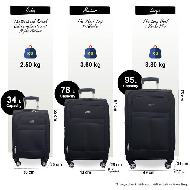 Expandable Soft Shell 8 Wheels Luggage Travel Cabin Suitcase Set