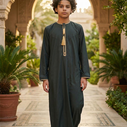 Kids Boys Ramadan Green Moroccan Thobe Robe Emirati Eid Jubba- TT-003