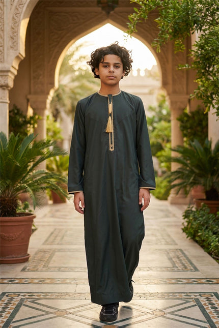 Kids Boys Ramadan Green Moroccan Thobe Robe Emirati Eid Jubba- TT-003