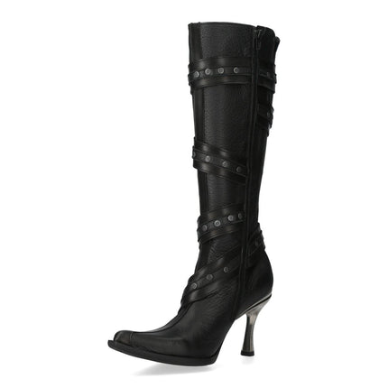 New Rock Womens Black Leather Gothic Knee-High Heeled Boots - M-9029-C10