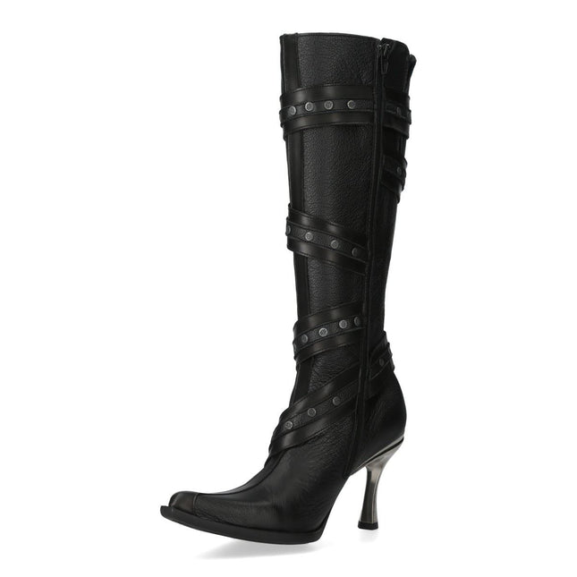 New Rock Womens Black Leather Gothic Knee-High Heeled Boots - M-9029-C10