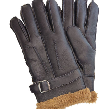 Infinity Leather Mens Brown Luxury Sheepskin Leather Gloves With Buckle