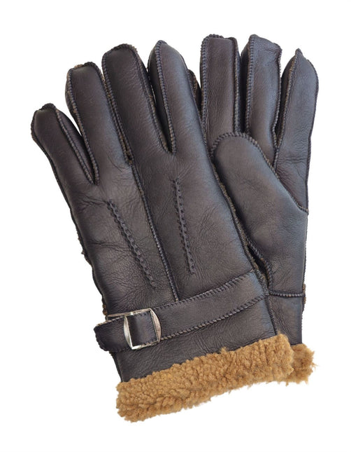 Infinity Leather Mens Brown Luxury Sheepskin Leather Gloves With Buckle
