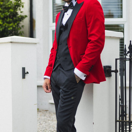 Mens Red Velvet Dinner Tuxedo Suit Jacket Blazer