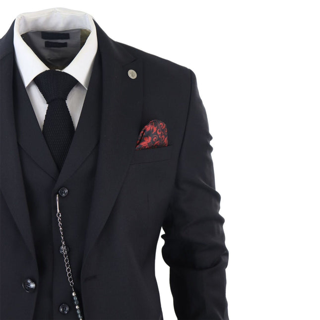Men's Classic 3-Piece Plain Black Suit