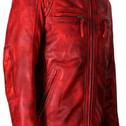 Men's Vintage Leather Quilted Biker Jacket-Monaco
