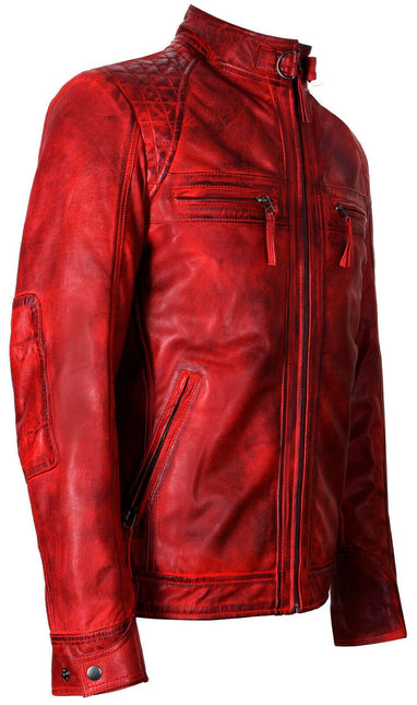 Men's Vintage Leather Quilted Biker Jacket-Monaco