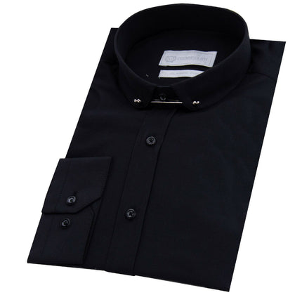 Mens Club Collar Black Shirt 1920s Peaky Blinders With Bar Poplin Pin Smart