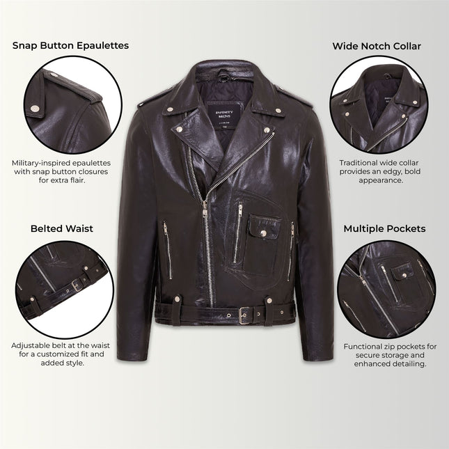 Mens Retro Brando Quilted Leather Biker Jacket Vintage Motorcycle Style