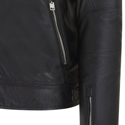 Men's Black Striped Café Racer Biker Leather Motorcycle Jacket