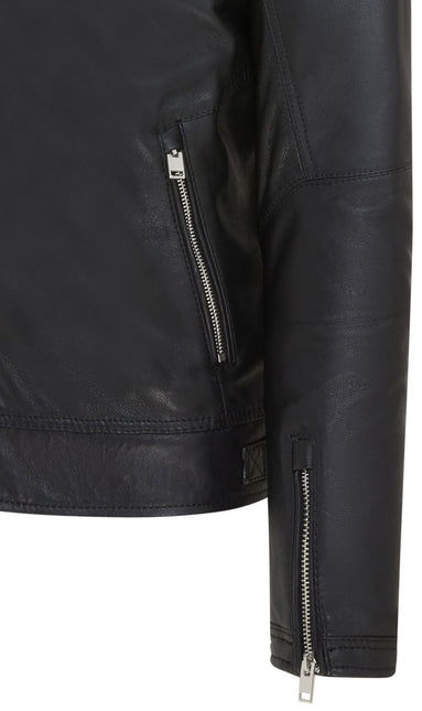 Men's Black Striped Café Racer Biker Leather Motorcycle Jacket