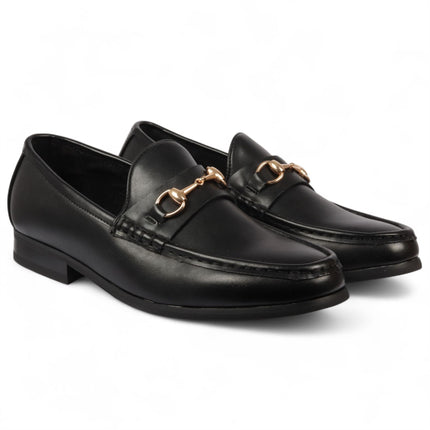 Men's Black Loafers with Gold Buckle Smart Slip-On Shoes