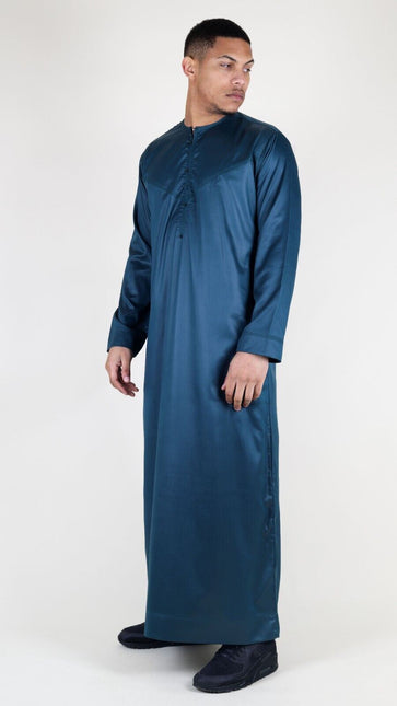 Men's Olive Green Thobe Robe Satin Emirati Islamic Jubba Eid Regular Fit
