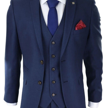 Mens 3 Piece Navy Blue Classic Retro Suit
