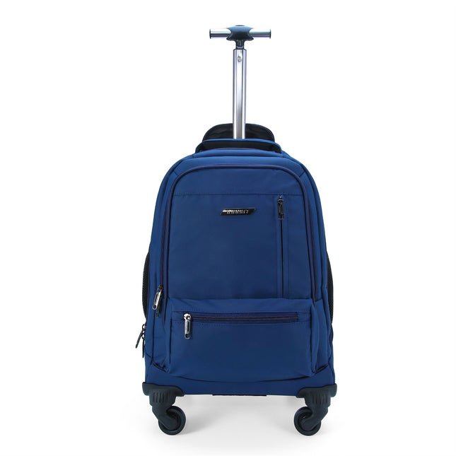 19" Blue Wheeled Laptop Backpack Premium PU 4 Wheel Trolley Rucksack