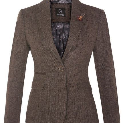 Womens Tweed 1920s Herringbone Brown Blazer