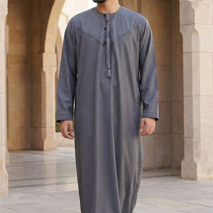 Men's Eid Grey Moroccan Jubba Robe Djellaba Ramadan Eid Thobe - HM11