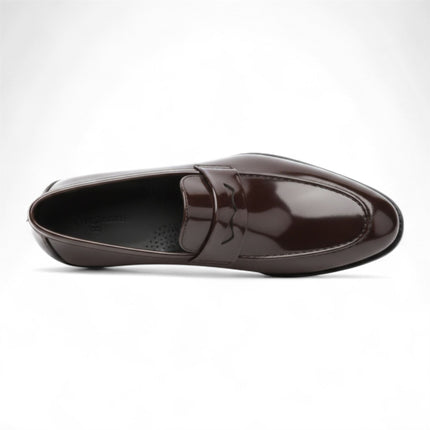 Mens Brown Patent Faux Leather Formal Penny Loafers