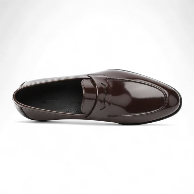 Mens Brown Patent Faux Leather Formal Penny Loafers