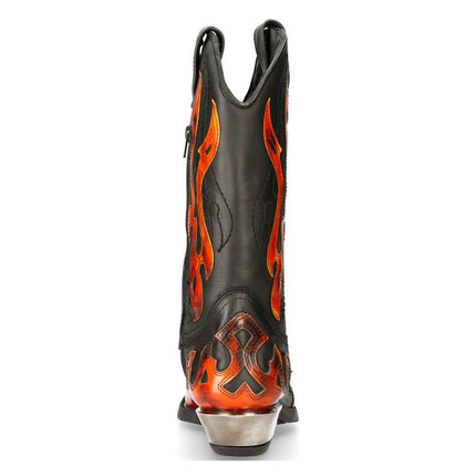 New Rock Flame Accented Black/Red Mid-Calf Cowboy Boots -7921-S2