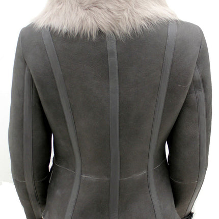 Womens Grey Toscana Shearling Flying Jacket-Teresina