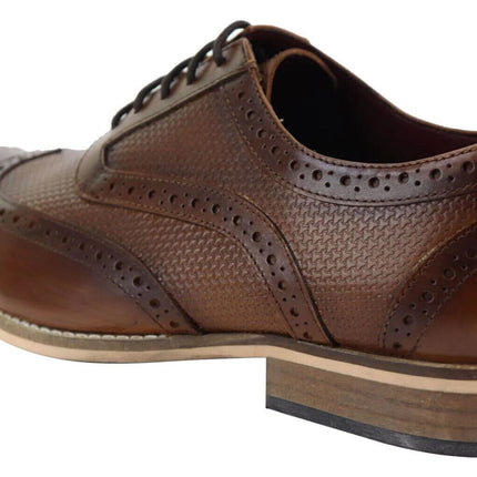 Mens Classic Oxford Brogue Shoes In Patterned Tan Leather