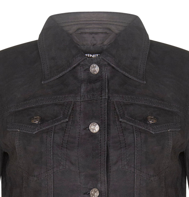 Womens Goat Suede Trucker Jeans Jacket-Astoria