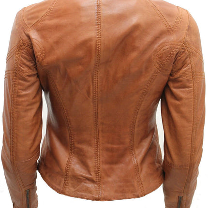 Womens Slim-Fit Leather Biker Jacket-Maldon