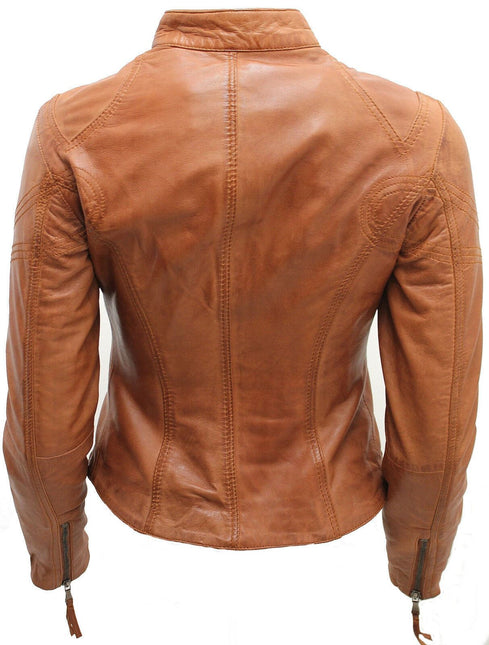 Womens Slim-Fit Leather Biker Jacket-Maldon