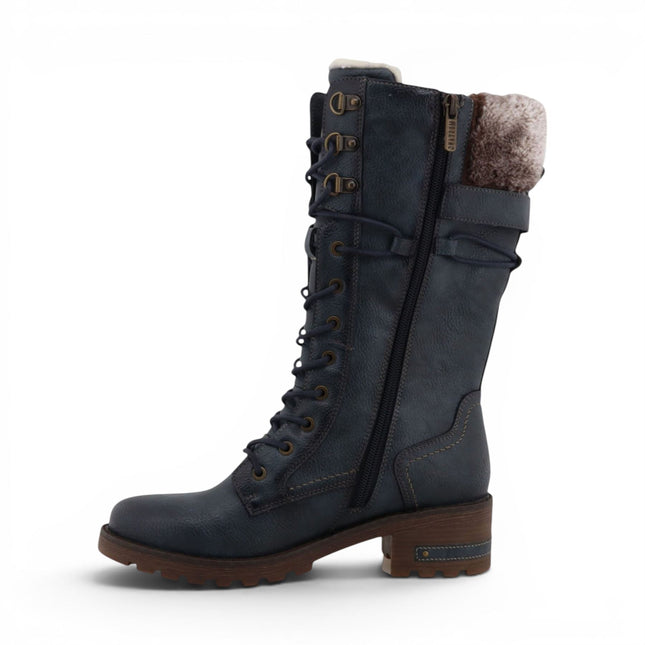 Mustang Women's Navy Mid-Calf Faux Fur Winter Combat Boots - M0082003