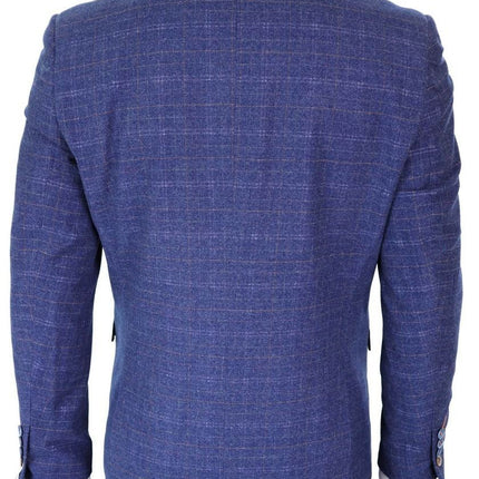 Mens 3 Piece Blue Tweed Check Vintage Classic Suit