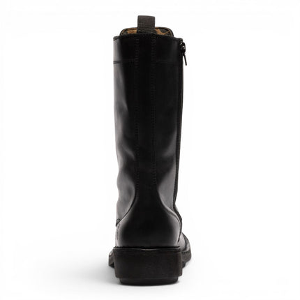 Fly London Women’s Black Leather Lace-Up Combat Ankle Boots- NOLE176