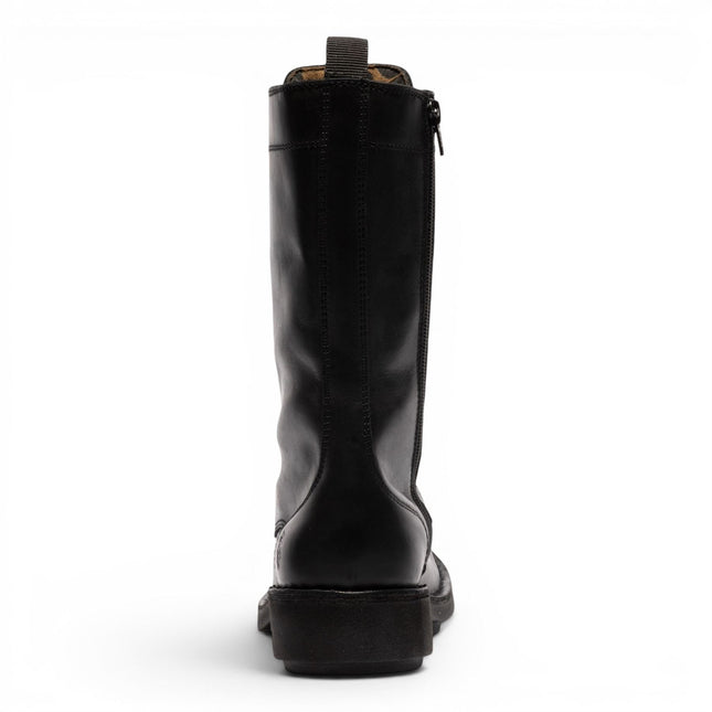 Fly London Women’s Black Leather Lace-Up Combat Ankle Boots- NOLE176