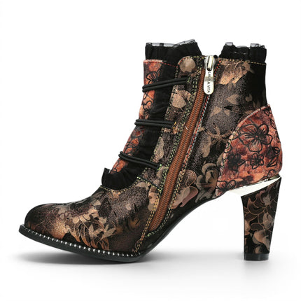 Laura Vita Floral Womens Victorian Bronze Leather Heel Ankle Boots - Alcbaneo-130