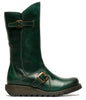 Fly London Womens Green Mes 2 Wedge Heel Buckle Mid-Calf Leather Zip Platform Boots