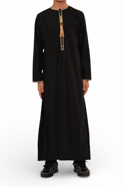 Kids Boys Ramadan Black Moroccan Thobe Robe Emirati Eid Jubba- TT-003