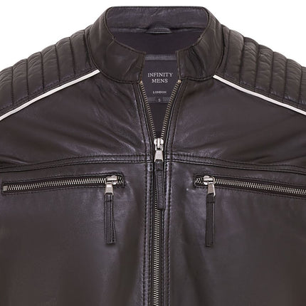 Mens Quilted Biker Leather Jacket Racing Jacket
