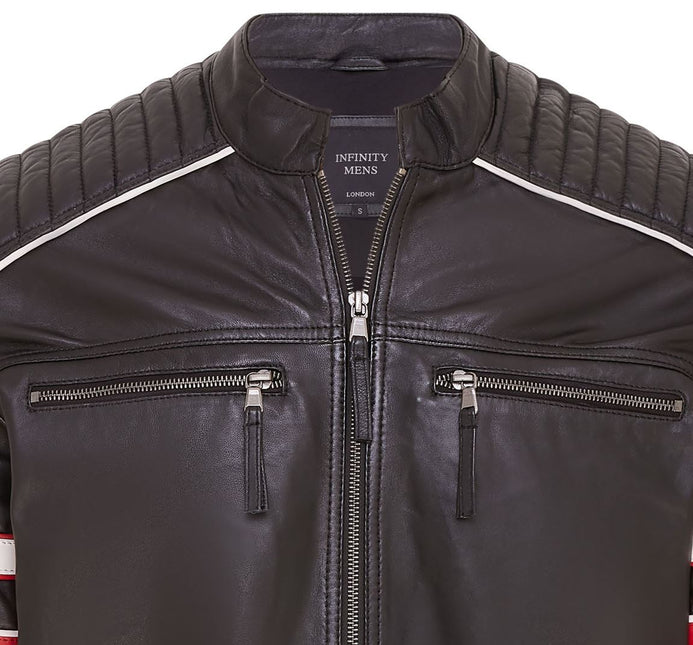 Mens Quilted Biker Leather Jacket Racing Jacket