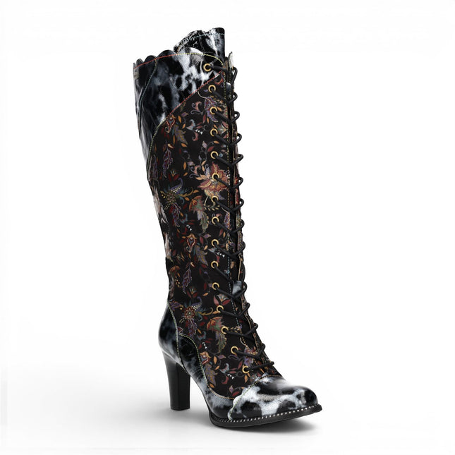 Laura Vita Womens Victorian Black Leather Lace-Up Long Heel High Boots - Alcbaneo-158
