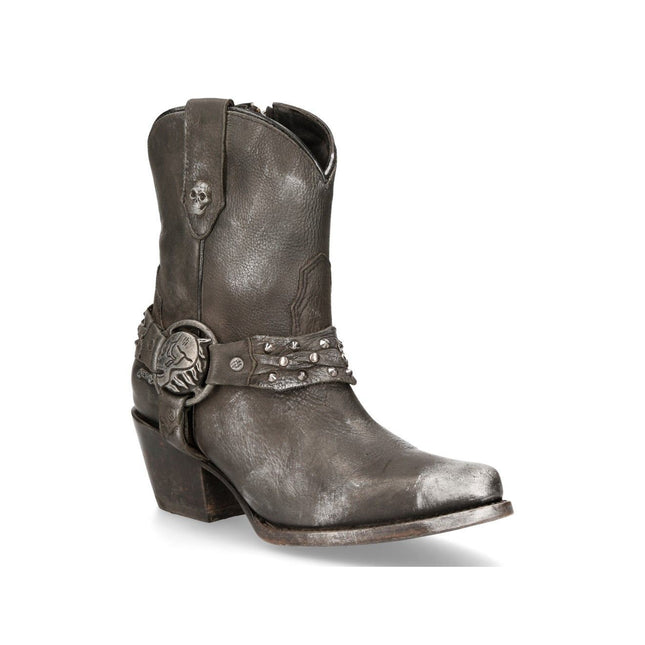 New Rock Black Leather Pointed Cowboy Boots - WSTM005-S1