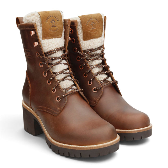 Panama Jack Women's Bark Leather Waterproof Warm Heeled Lace-Up Boots - Tibi B2
