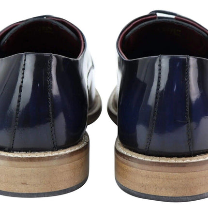 Mens Retro Oxford Brogue Derby Shoes In Navy Patent Leather