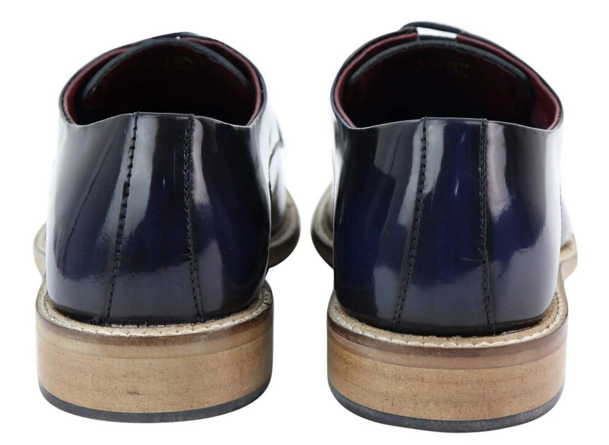 Mens Retro Oxford Brogue Derby Shoes In Navy Patent Leather