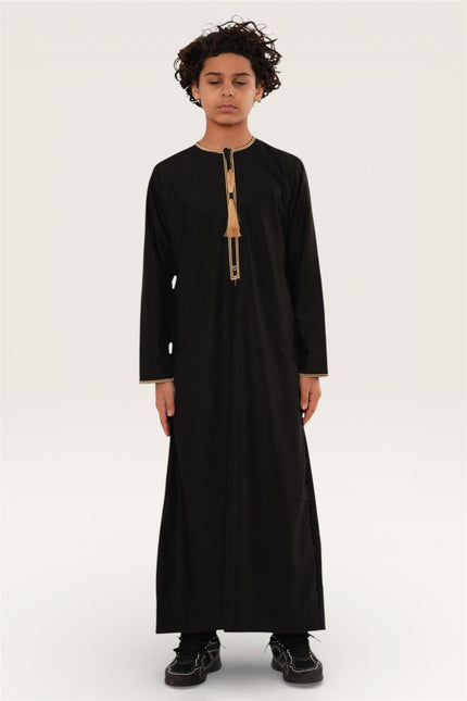 Kids Boys Ramadan Black Moroccan Thobe Robe Emirati Eid Jubba- TT-003