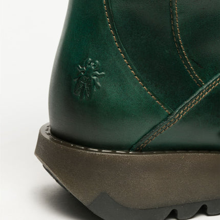 Fly London Womens Green Mes 2 Wedge Heel Buckle Mid-Calf Leather Zip Platform Boots