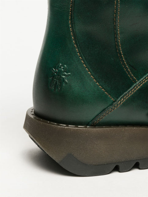 Fly London Womens Green Mes 2 Wedge Heel Buckle Mid-Calf Leather Zip Platform Boots