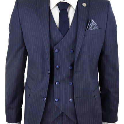 Men's 3 Piece Navy Blue Pinstripe Retro Suit