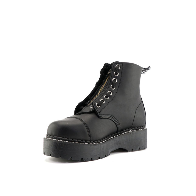 Grinders Unisex Black Cameron Acs Leather Ankle Casual Zip Boots
